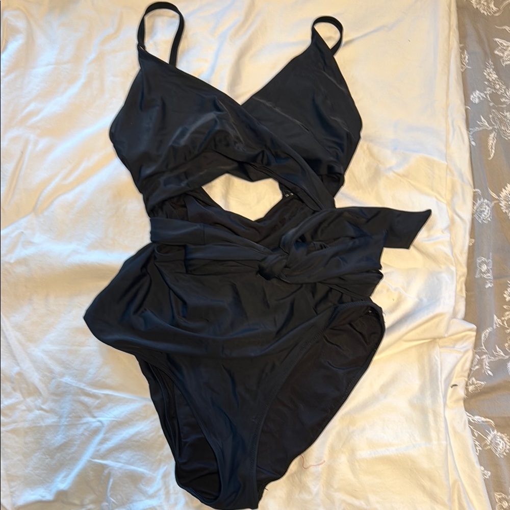 Aerie black Wrap Swimsuit large tall